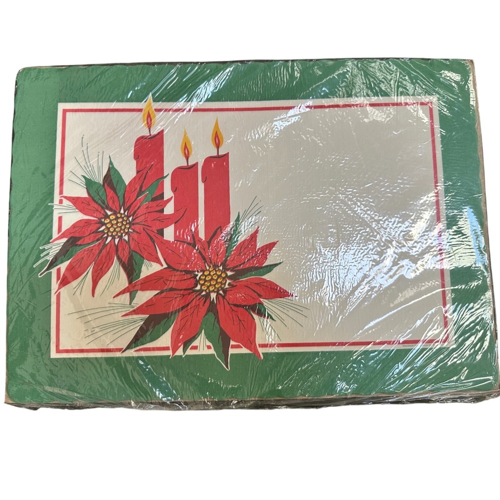 Vtg Mid Century Christmas Paper Placemats Wisconsin Tissue Mills Candles 25 NOS